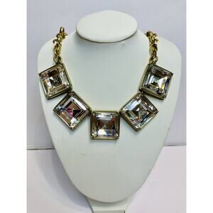 Banana Republic Faux Diamond Antique Gold Statement Necklace Bling Fashiin